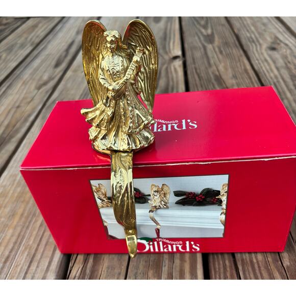 Vintage Heavy Brass Angel Christmas Holiday Stocking Long Hanger Hook ORNATE NWT - Picture 2 of 8